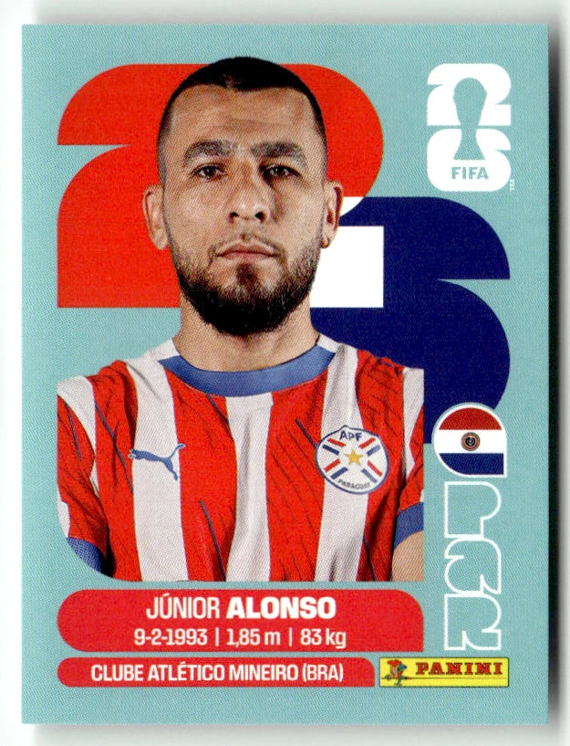 PAR 8 Junior Alonso - Sticker autocollant Panini Coupe du Monde FIFA 2026 Paraguay - Pièce détachée
