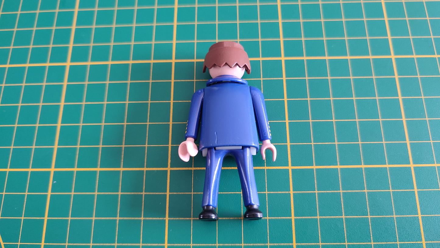 Pilote homme uniforme bleu cheveux bruns 30009370 pièce détachée Playmobil #C90