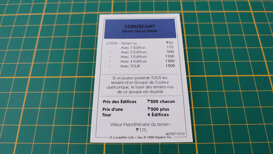 Propriété Coruscant Sénat Galactique pièce détachée jeu de société Monopoly Star Wars épisode 1 #A81