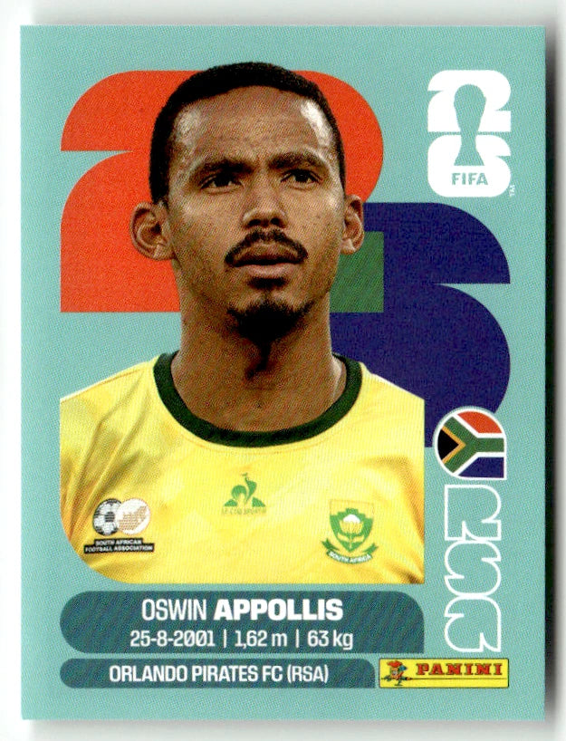 RSA 20 Oswin Appollis - Sticker autocollant Panini Coupe du Monde FIFA 2026 Afrique du Sud - Pièce détachée