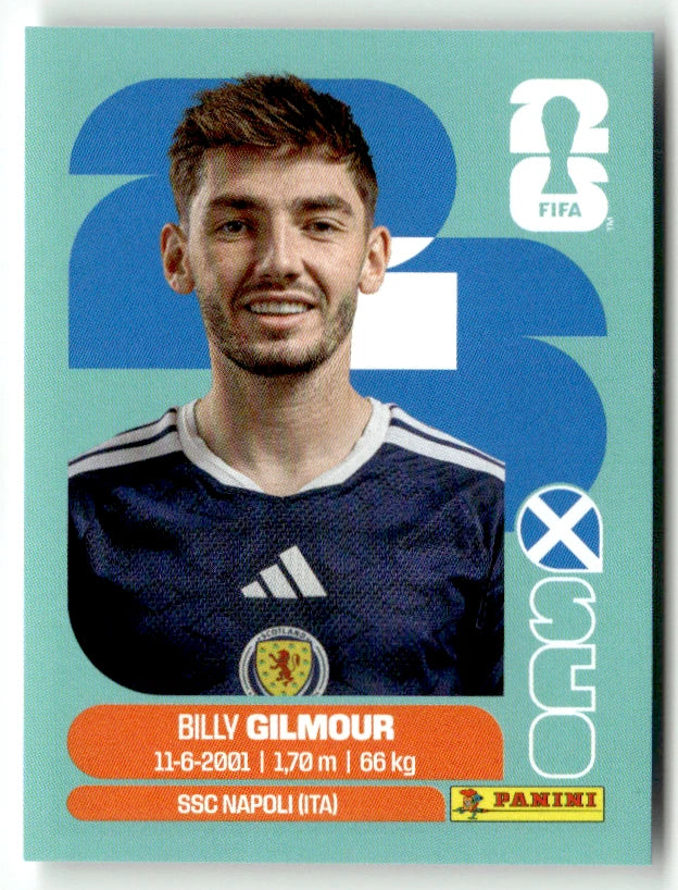 SCO 12 Billy Gilmour - Sticker autocollant Panini Coupe du Monde FIFA 2026 Ecosse - Pièce détachée