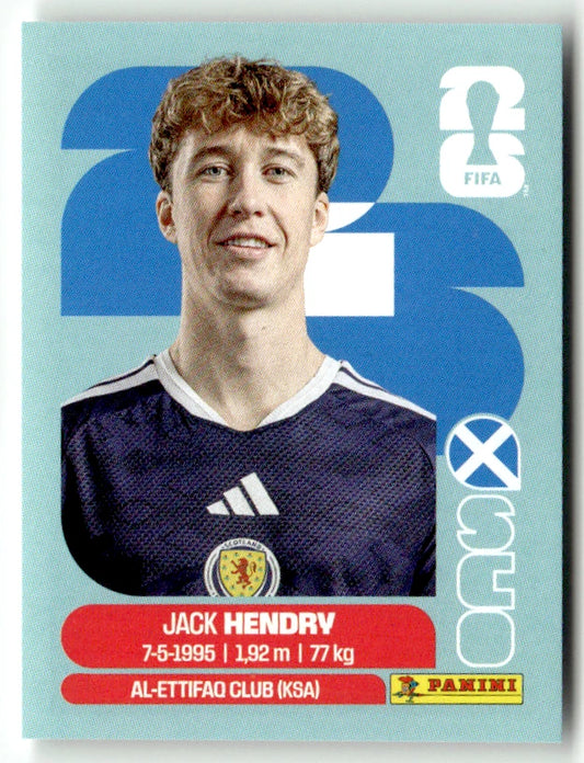 SCO 3 Jack Hendry - Sticker autocollant Panini Coupe du Monde FIFA 2026 Écosse - Pièce détachée