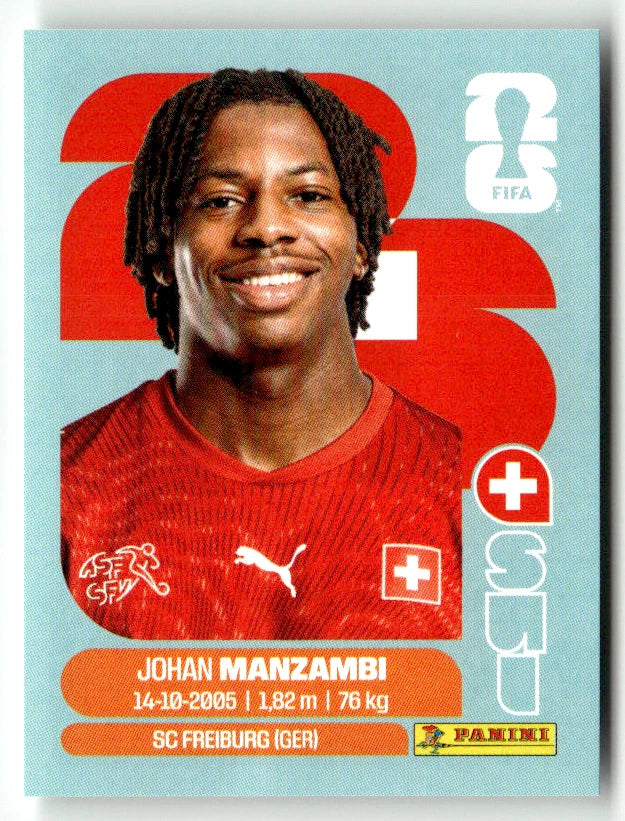 SUI 15 Johan MANZAMBI - Sticker autocollant Panini Coupe du Monde FIFA 2026 Suisse - Pièce détachée