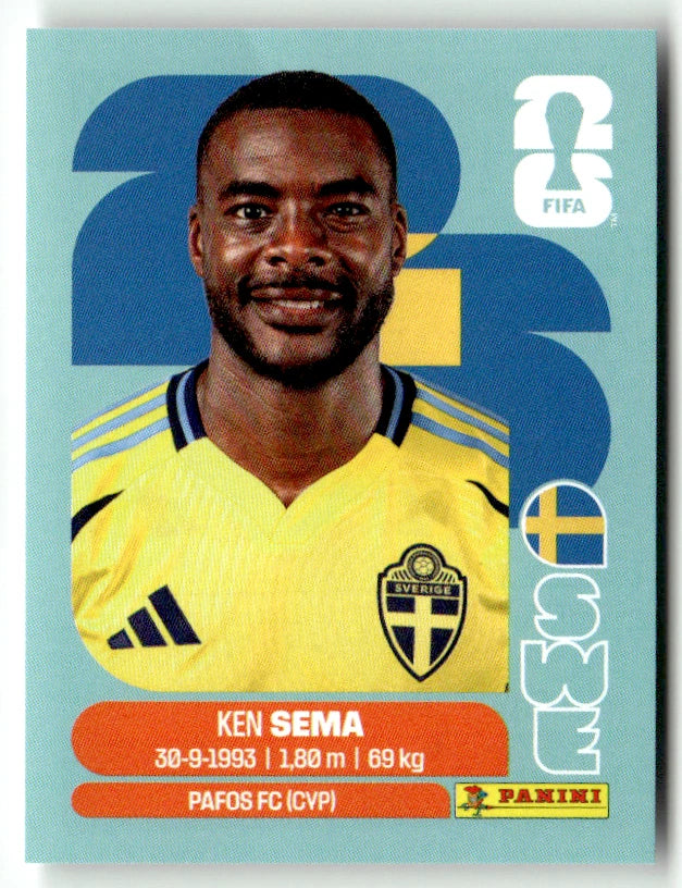 SWE 15 Ken Sema - Sticker autocollant Panini Coupe du Monde FIFA 2026 Suède - Pièce détachée