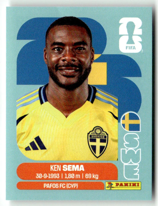 SWE 15 Ken Sema - Sticker autocollant Panini Coupe du Monde FIFA 2026 Suède - Pièce détachée