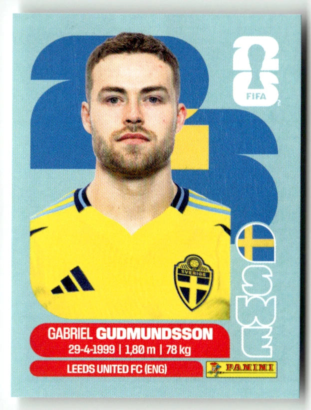 SWE 4 Gabriel Gudmundsson - Sticker autocollant Panini Coupe du Monde FIFA 2026 Suède - Pièce détachée