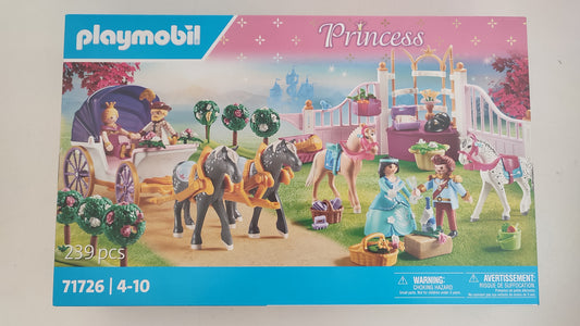 Boite complète Set Playmobil numéro 71726 intitulé Calèche avec princesses et école d'équitation #SP