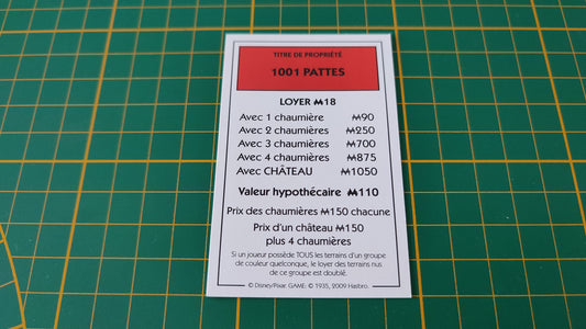 Titre de Propriété 1001 pattes pièce détachée jeu de société Monopoly Disney éditions Hasbro #B94