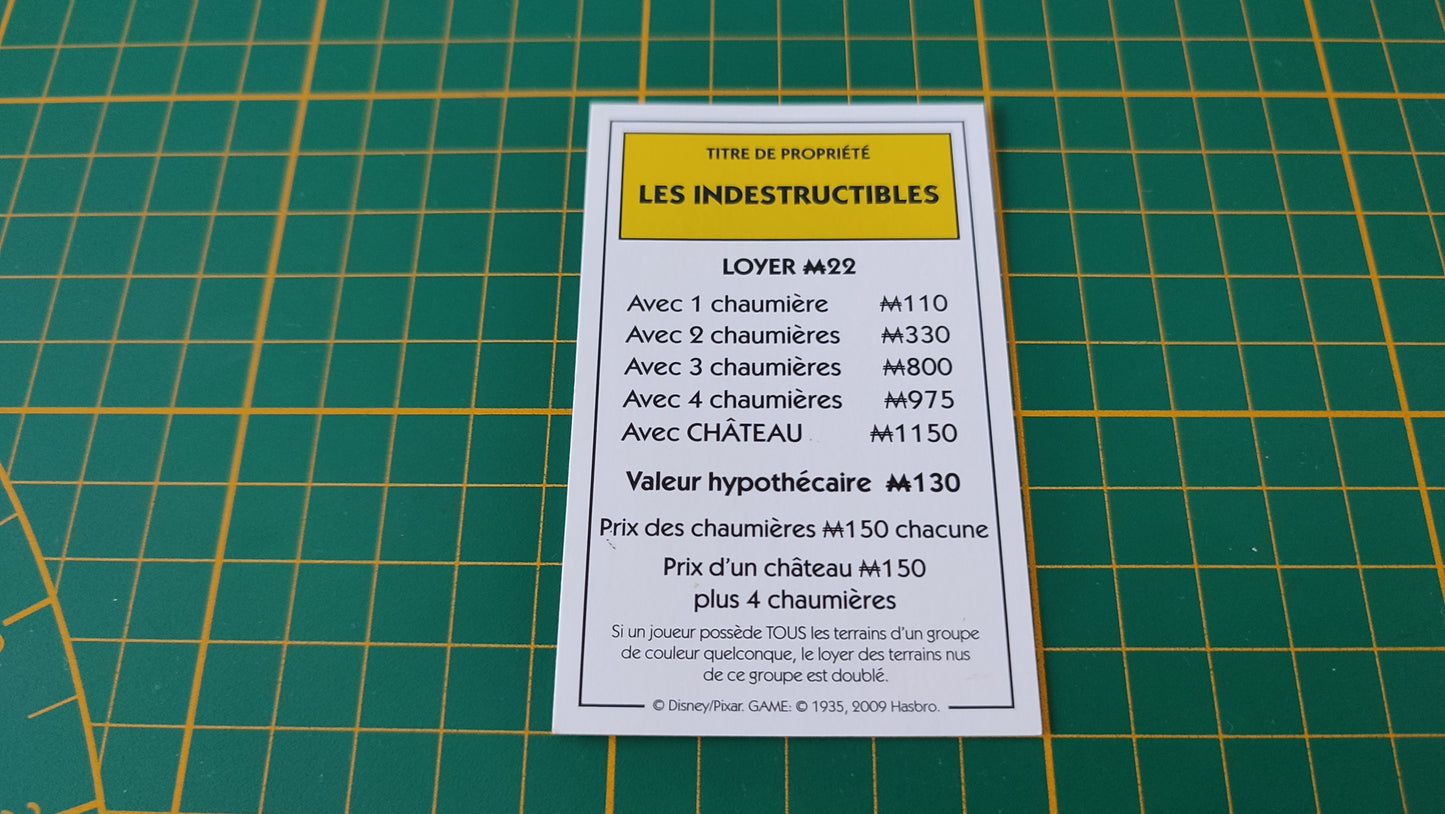 Titre de Propriété Les indestructibles pièce détachée jeu de société Monopoly Disney éditions Hasbro #B94