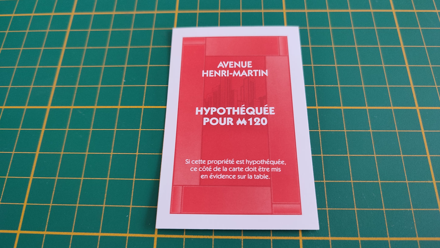 Titre de propriété Avenue Henri-martin pièce détachée jeu de société Monopoly parties rapides Hasbro #C25