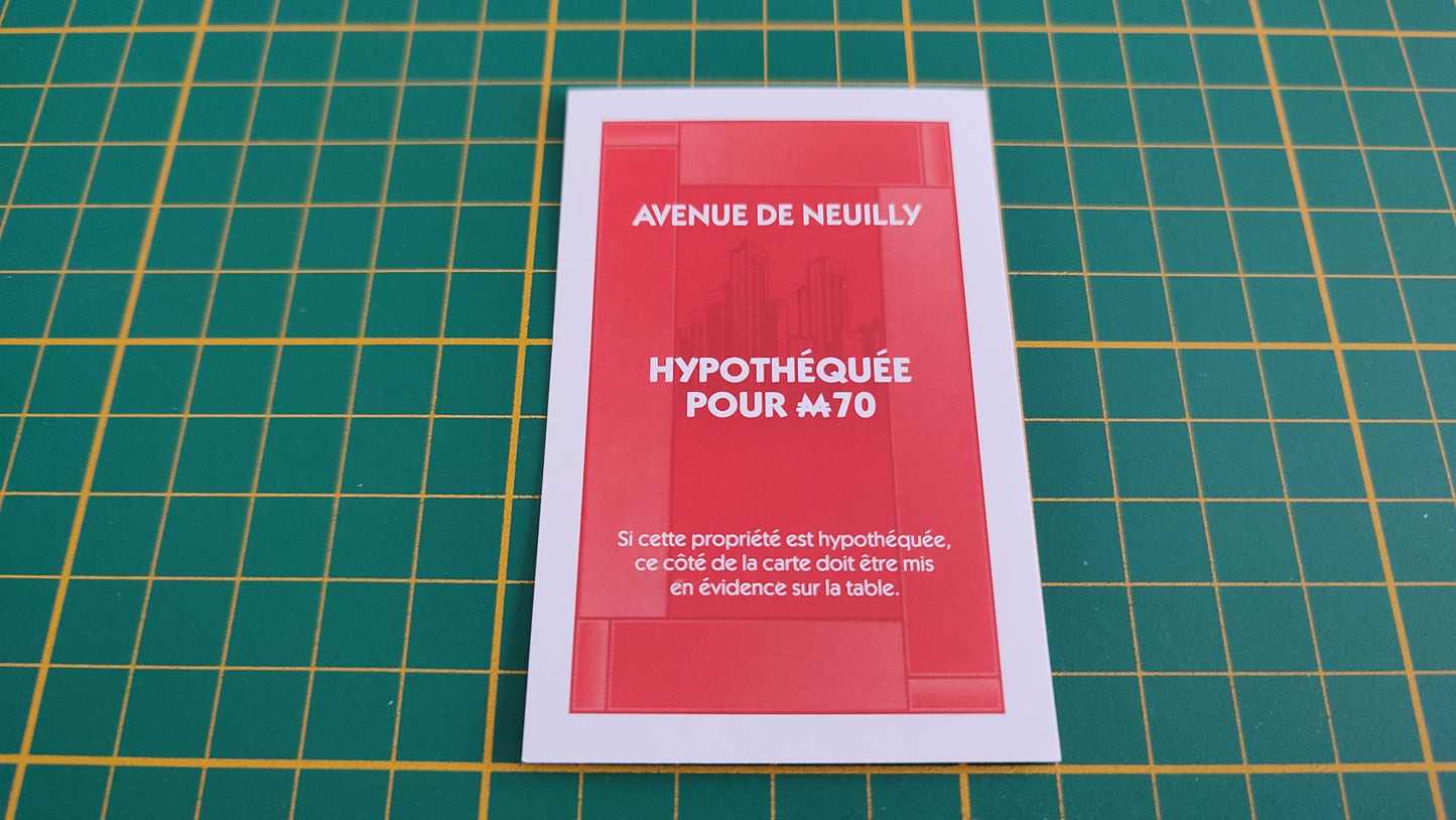 Titre de propriété Avenue de Neuilly pièce détachée jeu de société Monopoly parties rapides Hasbro #C25