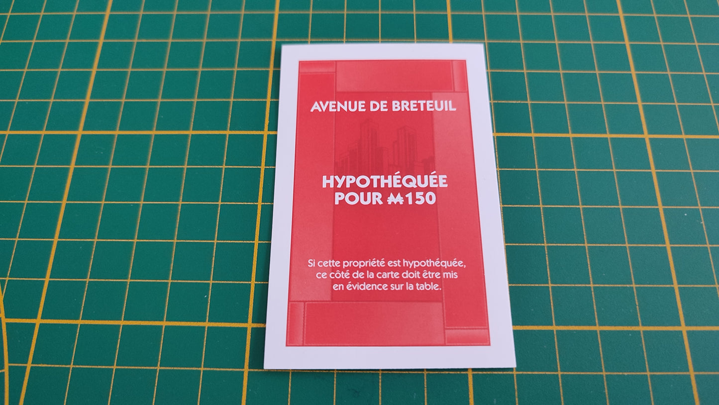 Titre de propriété Avenue de breteuil pièce détachée jeu de société Monopoly parties rapides Hasbro #C25