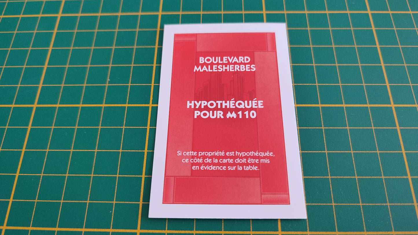 Titre de propriété Boulevard Malesherbes pièce détachée jeu de société Monopoly parties rapides Hasbro #C25