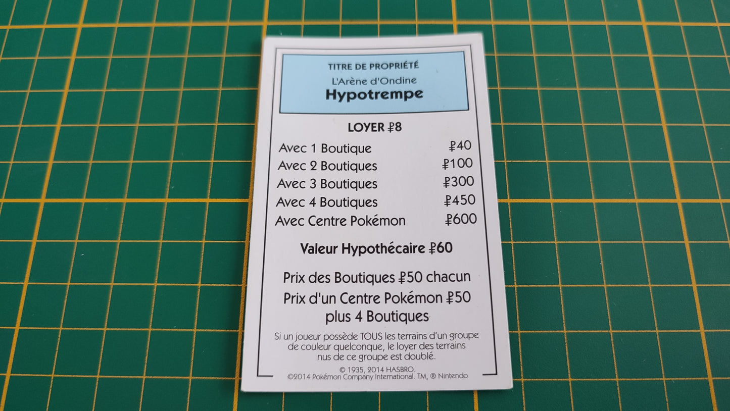 Titre de propriété Hypotrempe pièce détachée jeu de société Monopoly Pokémon édition de Kanto #C43