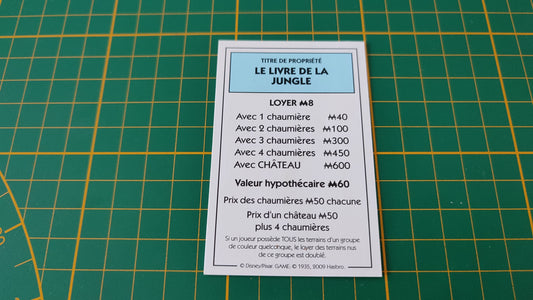 Titre de propriété Le livre de la jungle pièce détachée jeu de société Monopoly Disney éditions Hasbro #B94