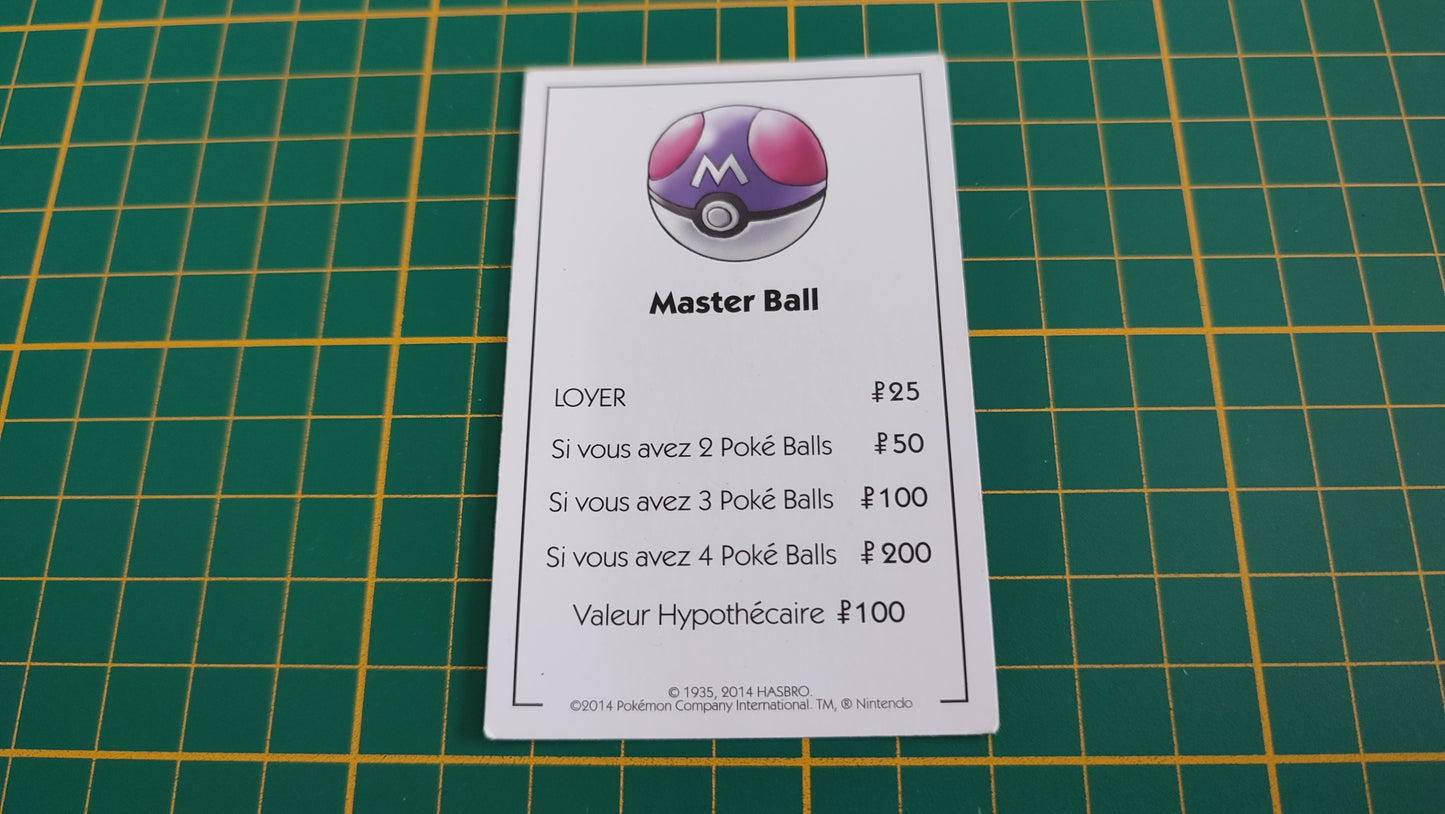 Titre de propriété Master Ball pièce détachée jeu de société Monopoly Pokémon édition de Kanto #C43