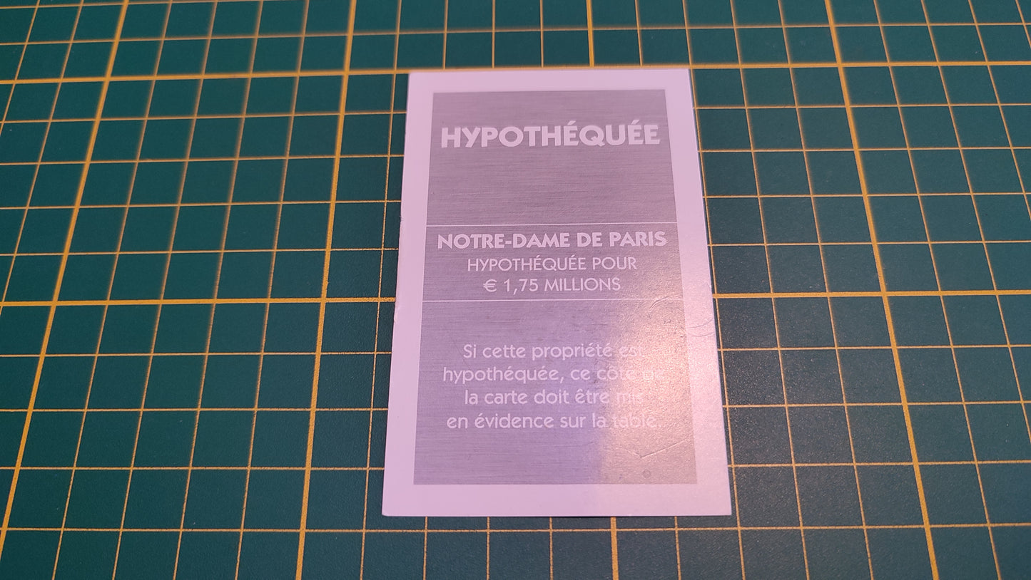 Titre de propriété Notre-Dame de Paris pièce détachée jeu de société Monopoly Et si le Monopoly était inventé aujourd'hui #C22