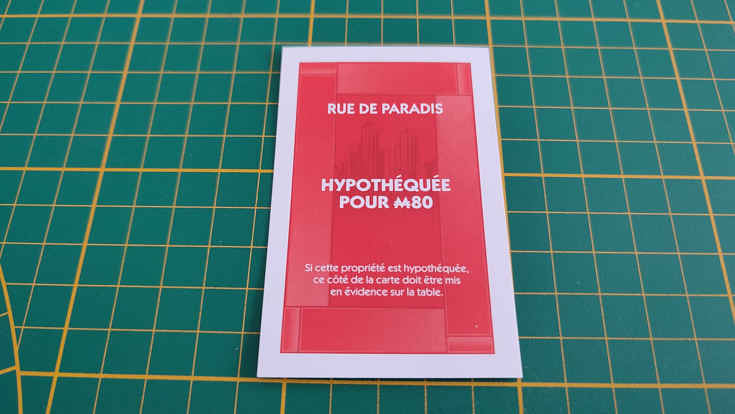 Titre de propriété Rue de Paradis pièce détachée jeu de société Monopoly parties rapides Hasbro #C25