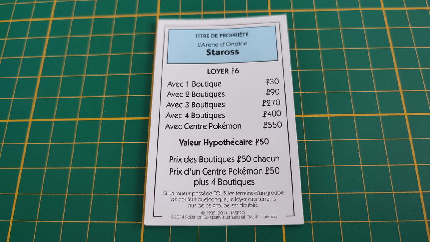 Titre de propriété Staross pièce détachée jeu de société Monopoly Pokémon édition de Kanto #C43