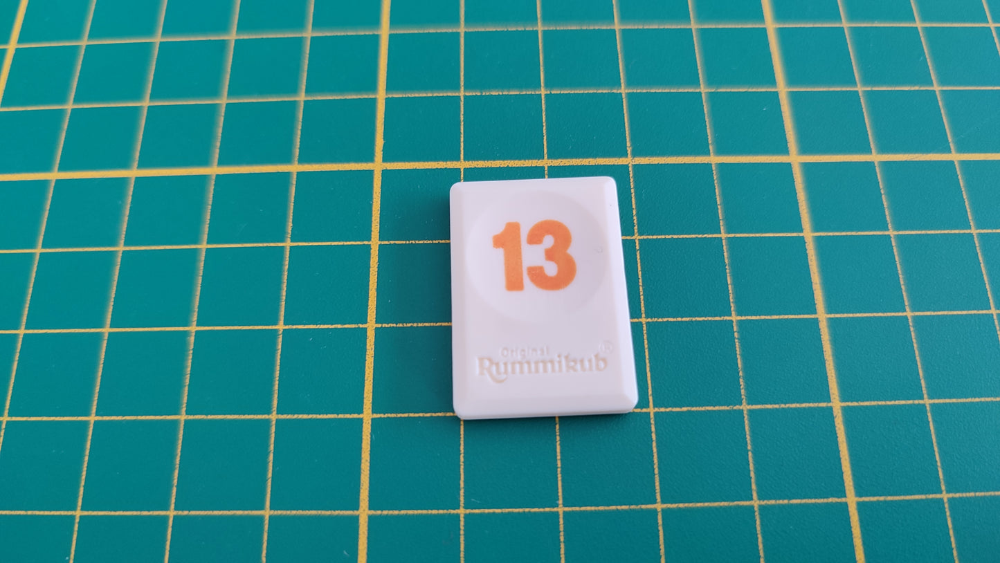 Tuile chiffre 13 treize orange pièce détachée jeu de société Rummikub Le rami des chiffres jeu de voyage Hasbro #C68