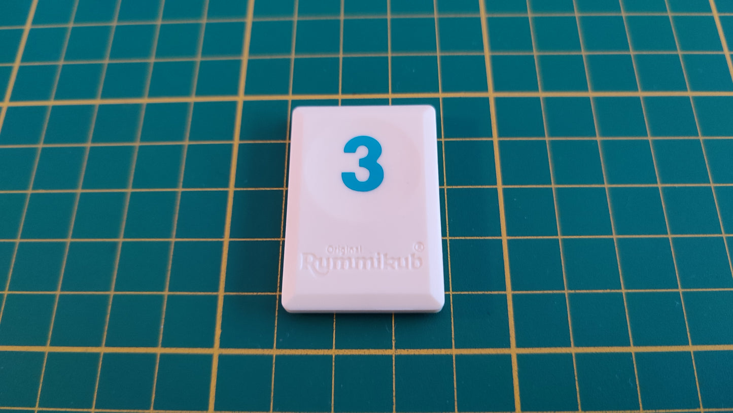 Tuile chiffre 3 trois bleu pièce détachée L'original Rummikub chiffres M&M Ventures 2014 #E31