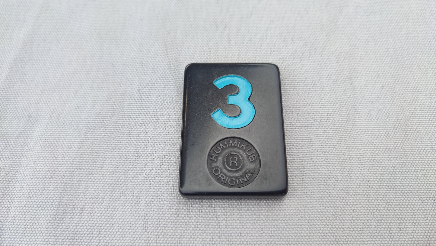 Tuile numéro 3 bleue Rummikub Black Edition Goliath Pièce détachée #E73