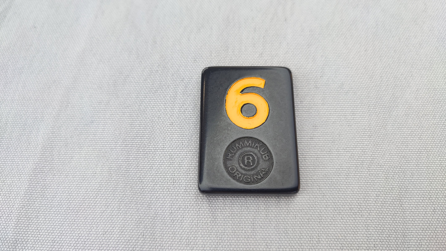 Tuile numéro 6 jaune orange Rummikub Black Edition Goliath Pièce détachée #E73