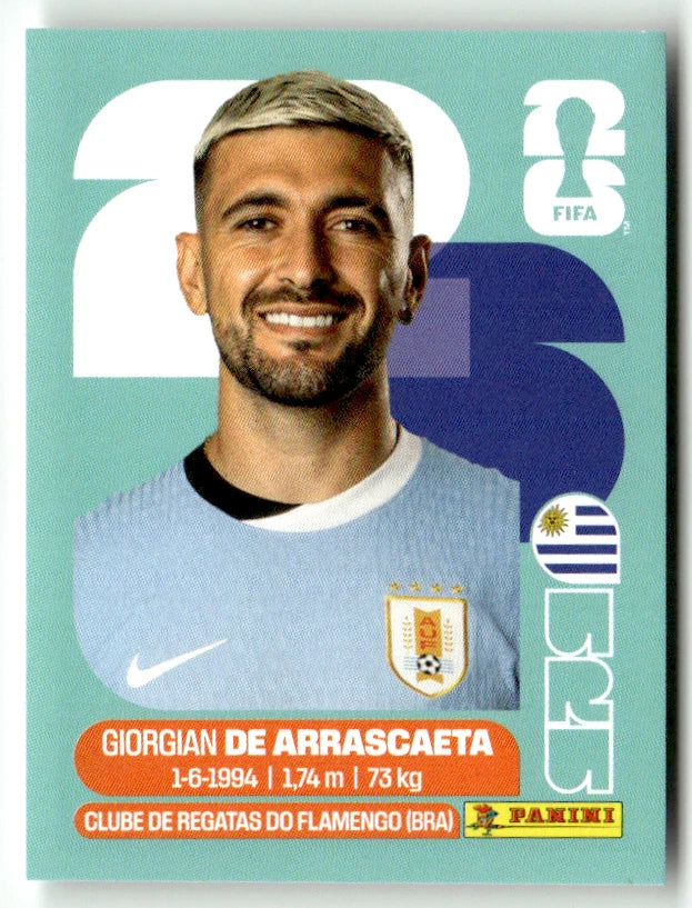 URU 11 Giorgian De Arrascaeta - Sticker autocollant Panini Coupe du Monde FIFA 2026 Uruguay - Pièce détachée