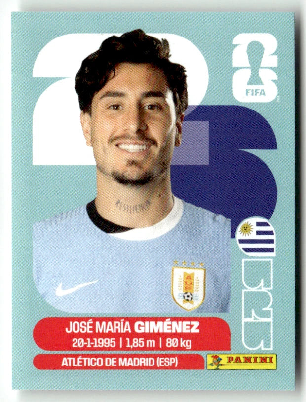 URU 5 Jose Maria Gimenez - Sticker autocollant Panini Coupe du Monde FIFA 2026 Uruguay - Pièce détachée