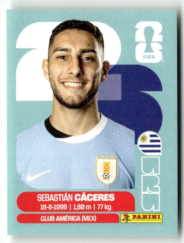 URU 6 Sebastian Caceres - Sticker autocollant Panini Coupe du Monde FIFA 2026 Uruguay - Pièce détachée