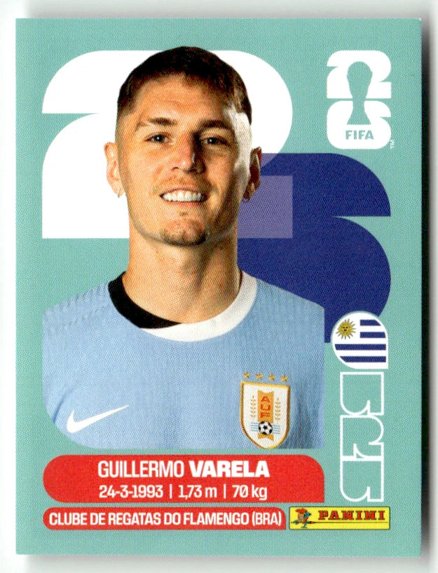 URU 8 Guillermo Varela - Sticker autocollant Panini Coupe du Monde FIFA 2026 Uruguay - Pièce détachée