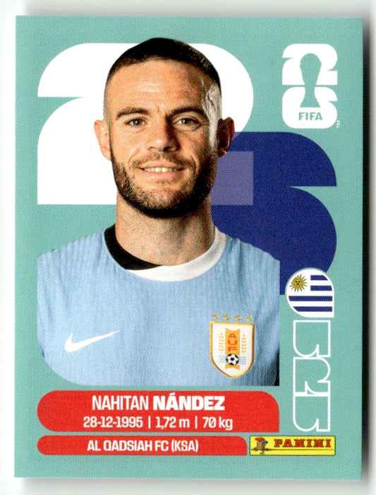 URU 9 Nahitan Nandez - Sticker autocollant Panini Coupe du Monde FIFA 2026 Uruguay - Pièce détachée