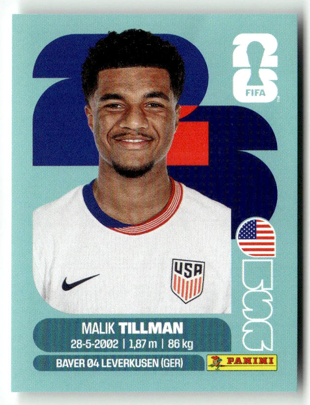 USA 15 Malik Tillman - Sticker autocollant Panini Coupe du Monde FIFA 2026 États-Unis - Pièce détachée