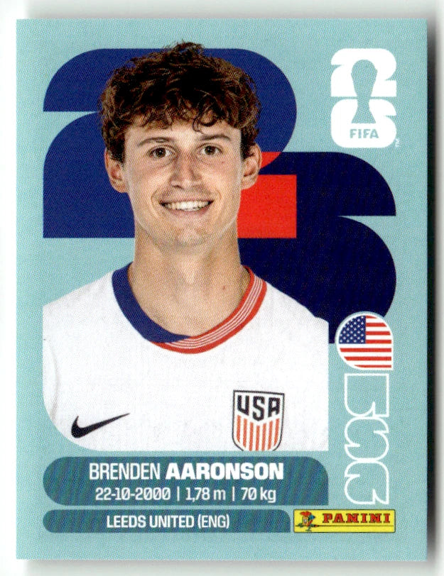 USA 17 Brenden Aaronson - Sticker autocollant Panini Coupe du Monde FIFA 2026 États-Unis - Pièce détachée