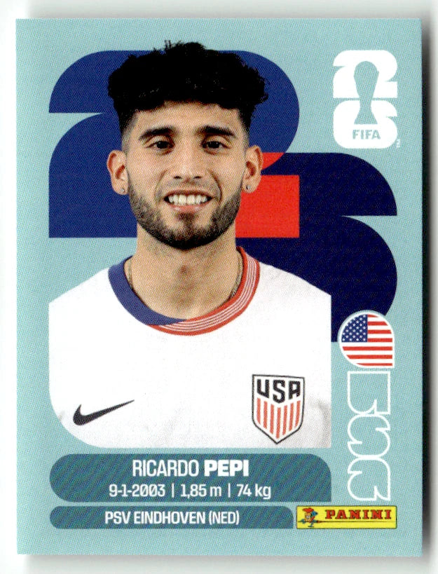USA 18 Ricardo Pepi - Sticker autocollant Panini Coupe du Monde FIFA 2026 États-Unis - Pièce détachée