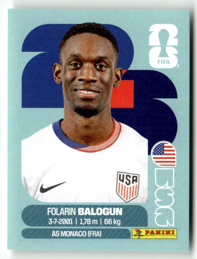 USA 20 Folarin Balogun - Sticker autocollant Panini Coupe du Monde FIFA 2026 États-Unis - Pièce détachée