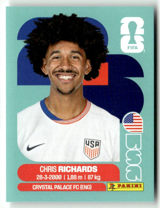 USA 3 Chris Richards - Sticker autocollant Panini Coupe du Monde FIFA 2026 États-Unis - Pièce détachée