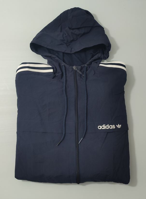 Vêtement Veste extérieure zip avec poche capuche bleu foncé taille M Adidas #D80